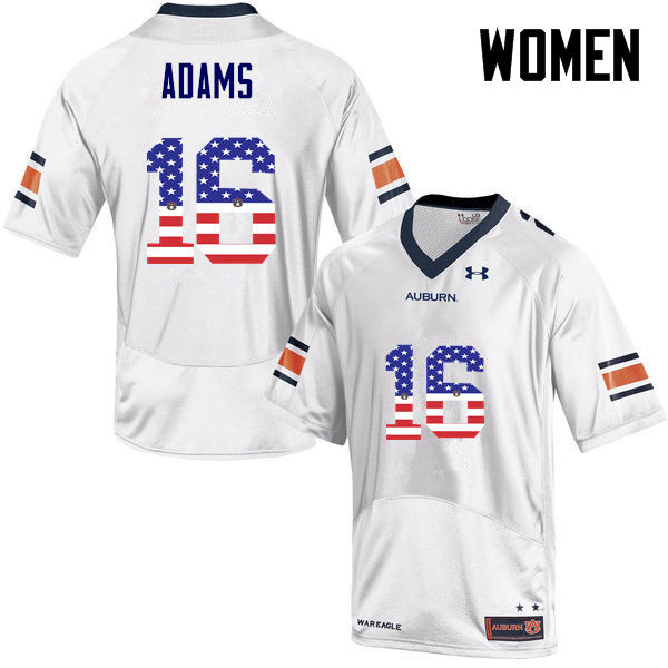 Women's Auburn Tigers #16 Devin Adams USA Flag Fashion White College Stitched Football Jersey